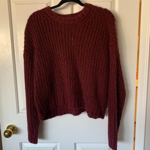 Cropped Burgundy Aerie Knit Sweater